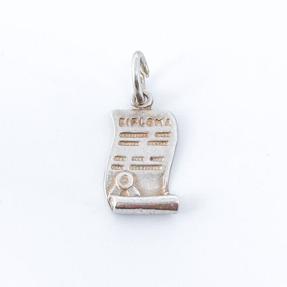 Vintage Sterling Silver 925 Diploma Scroll Charm Pendant - Picture 2 of 6